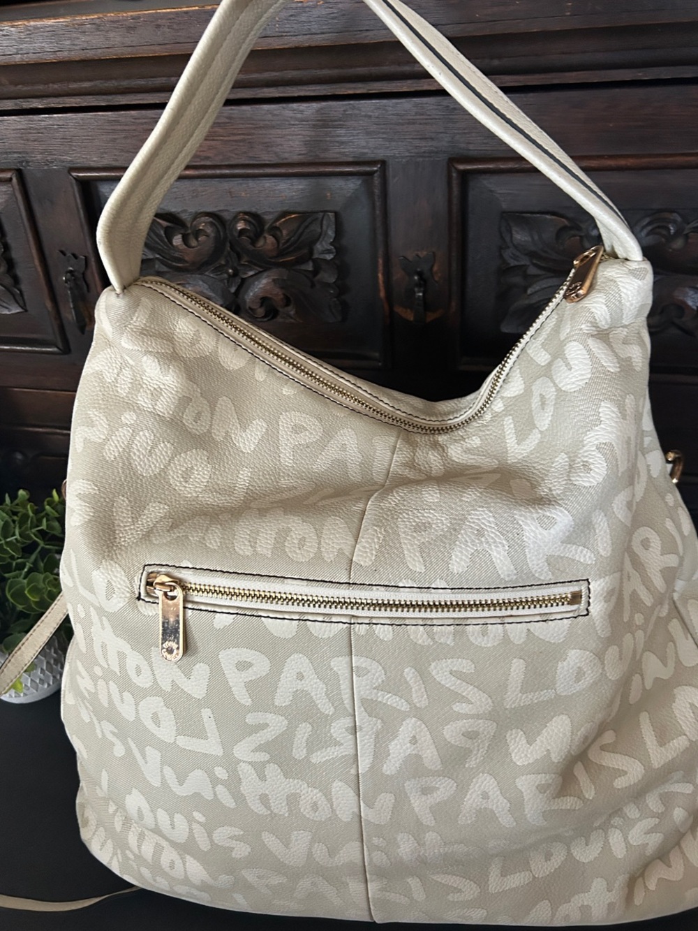 Source Unknown Beige Script-Print Shoulder Bag - Picture 3 of 15